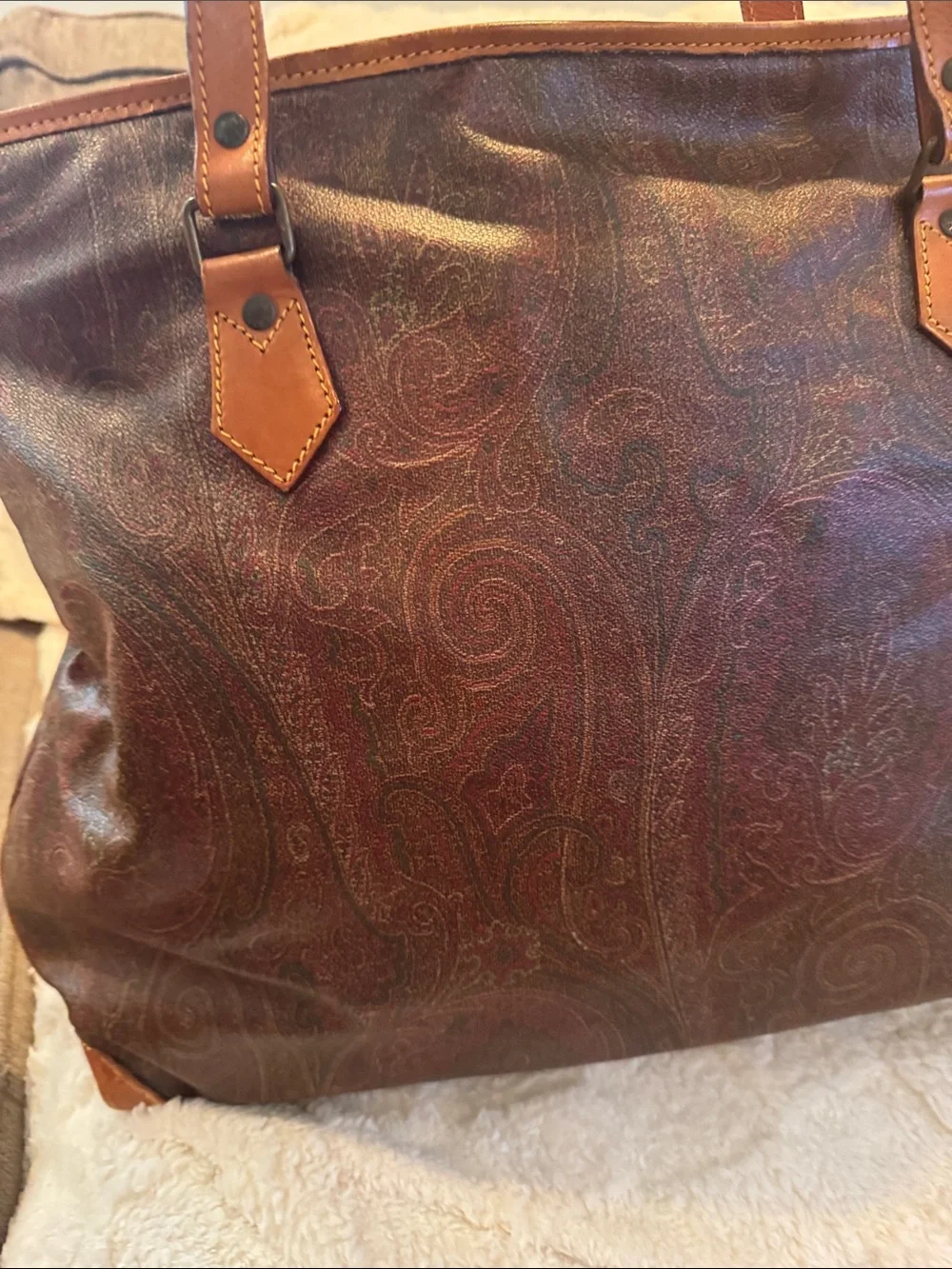 Etro  Paisley Leather Tote with Tan Trim